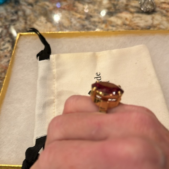 Kate Spade NY “Crystal Confection” 5 6 7 gold adjustable large pink stone ring - Picture 4 of 6